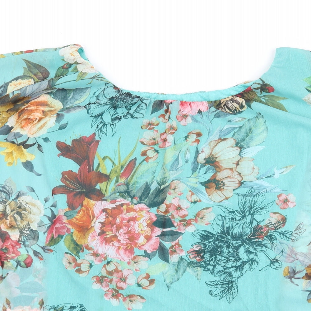 Aftershock Womens Blue Floral  Basic Blouse Size 10