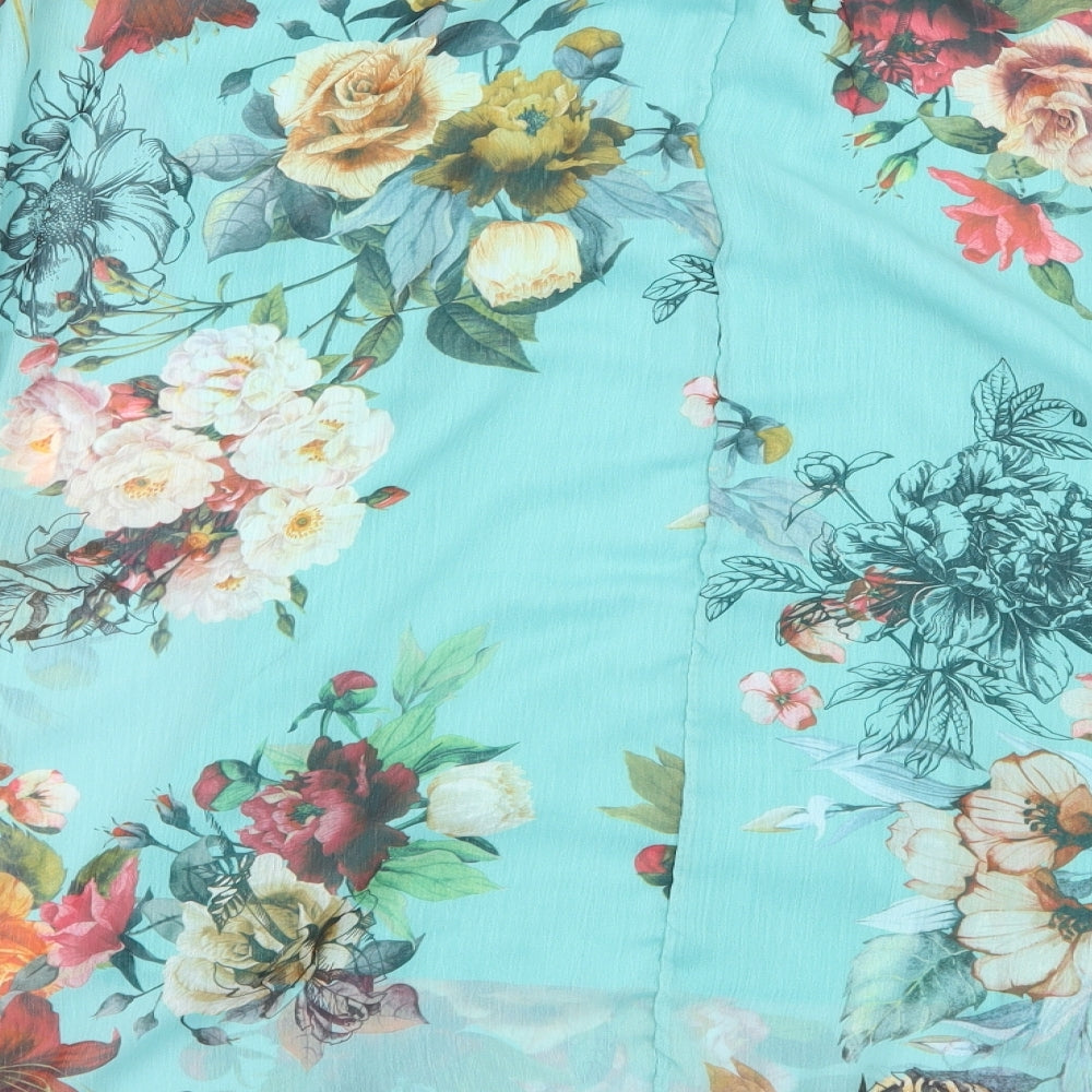 Aftershock Womens Blue Floral  Basic Blouse Size 10