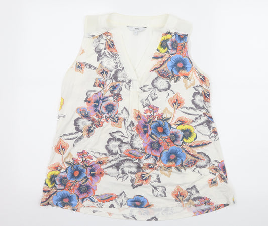 Front view of Next women’s ivory floral jersey basic t-shirt, size UK 6