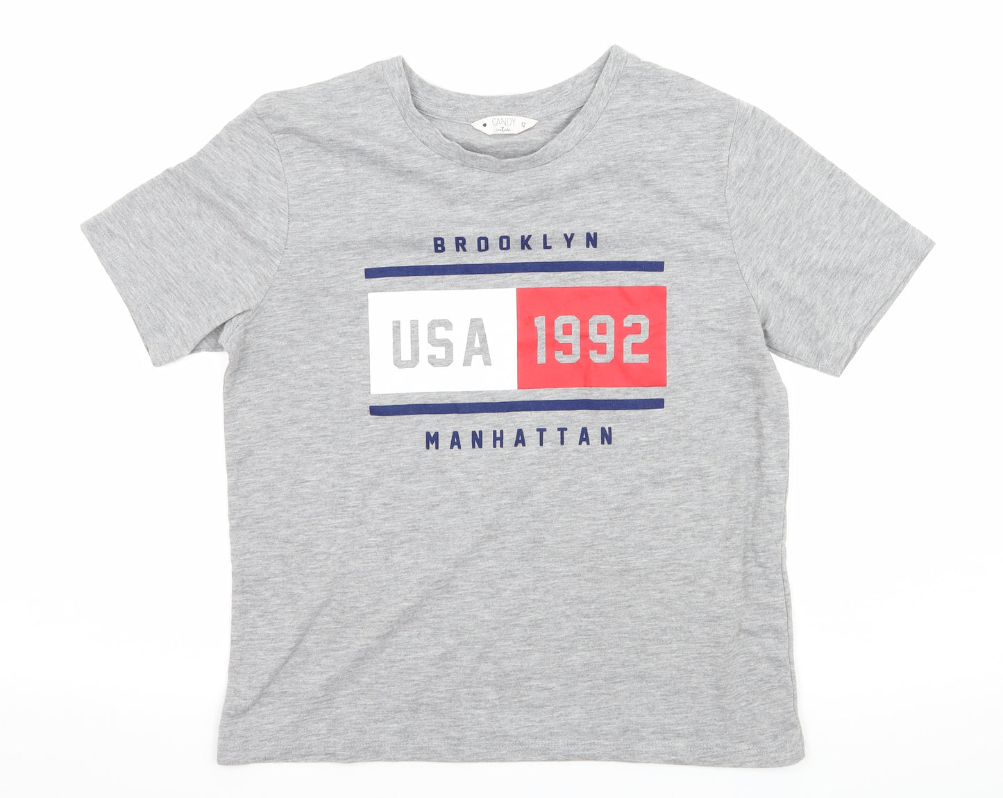 Candy Couture Girls Grey Batik Jersey Basic T-Shirt Size 12 Years  - USA 1992