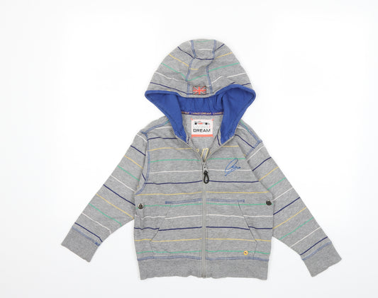 Front view of Marks & Spencer boys’ grey striped full zip hoodie, size 3-4, years - lewi's hamilton