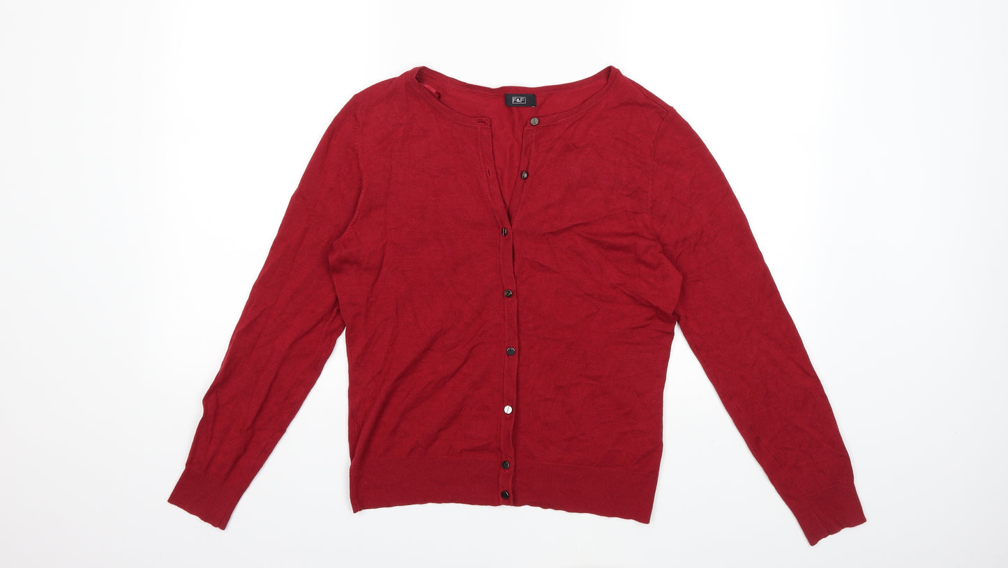 F&F Womens Red  Knit Cardigan Jumper Size 12