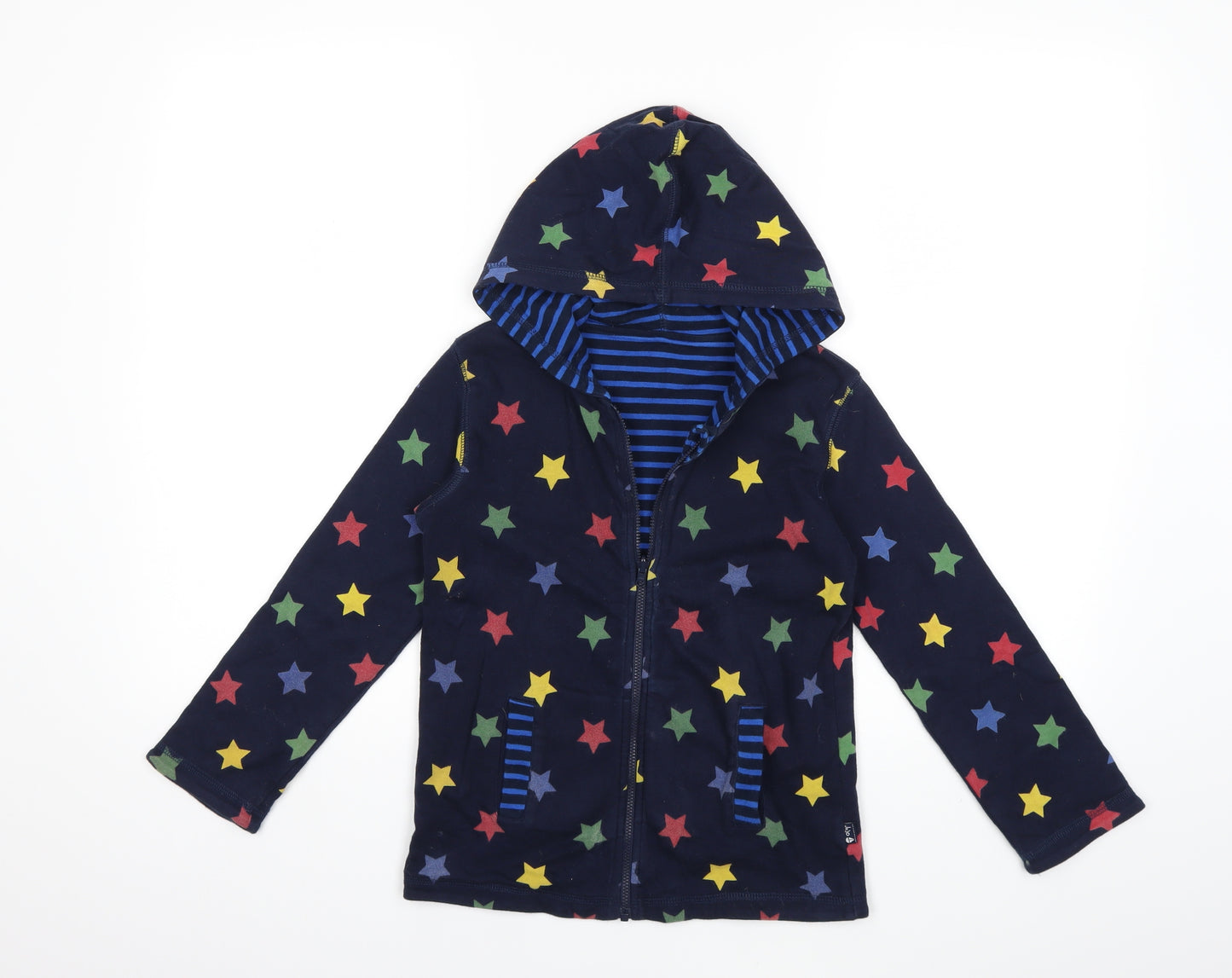 JoJo Maman Bébé Boys Blue Striped  Full Zip Hoodie Size 5-6 Years
