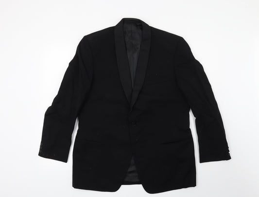 Front view of Preworn men’s black jacket blazer, size 38