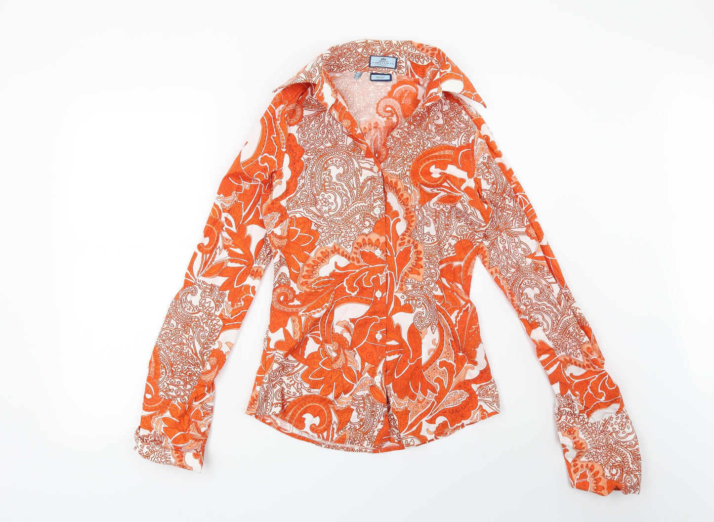 Hawes & Curtis Womens Orange Paisley  Basic Blouse Size 8
