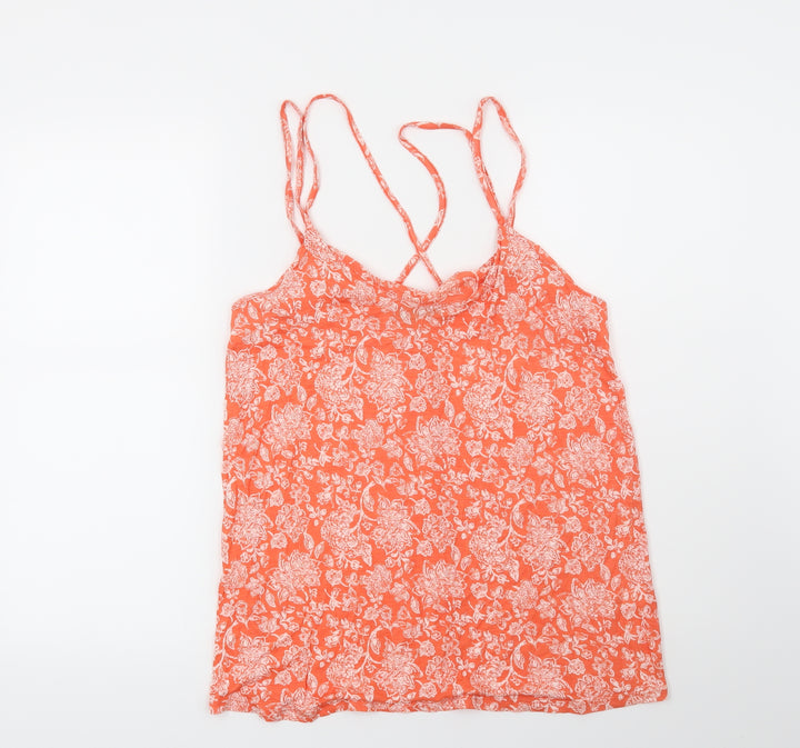 TU Womens Orange Floral Basic Blouse Size 10
