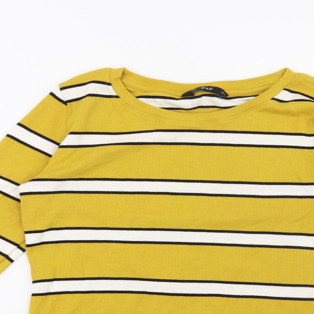 F&F Womens Yellow Striped  Pullover Sweatshirt Size 10