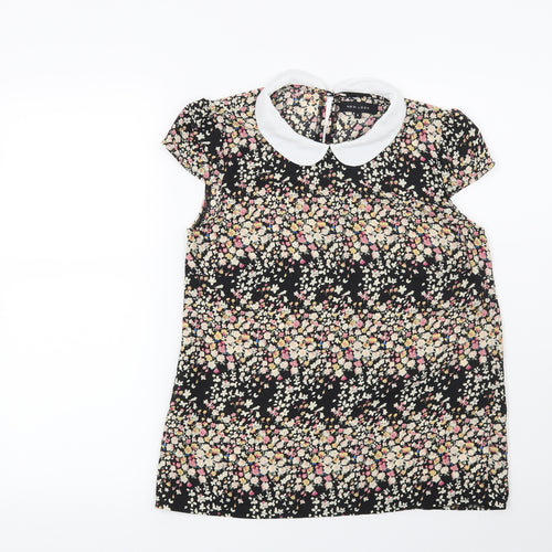 New Look Womens Black Floral  Basic Blouse Size 8
