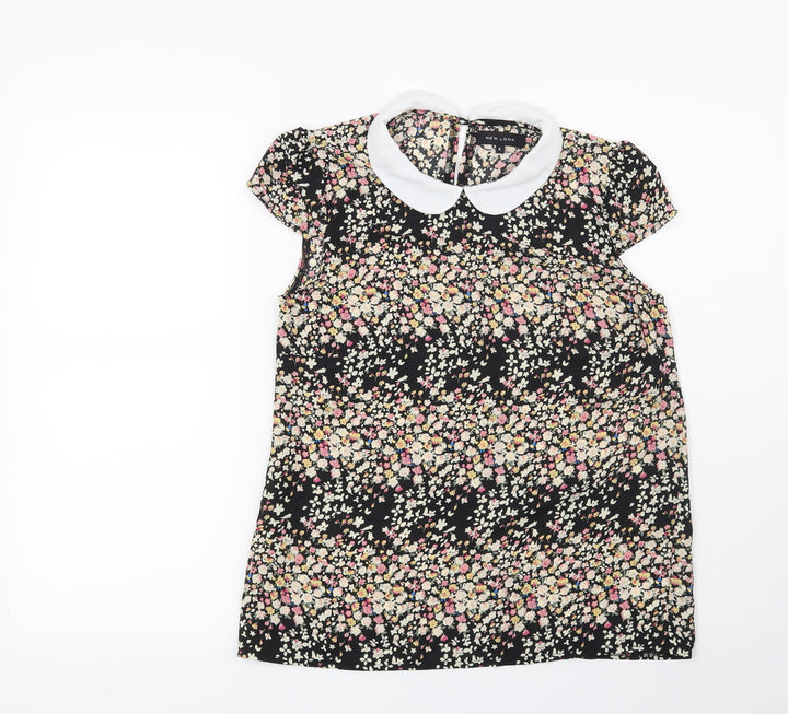 New Look Womens Black Floral  Basic Blouse Size 8