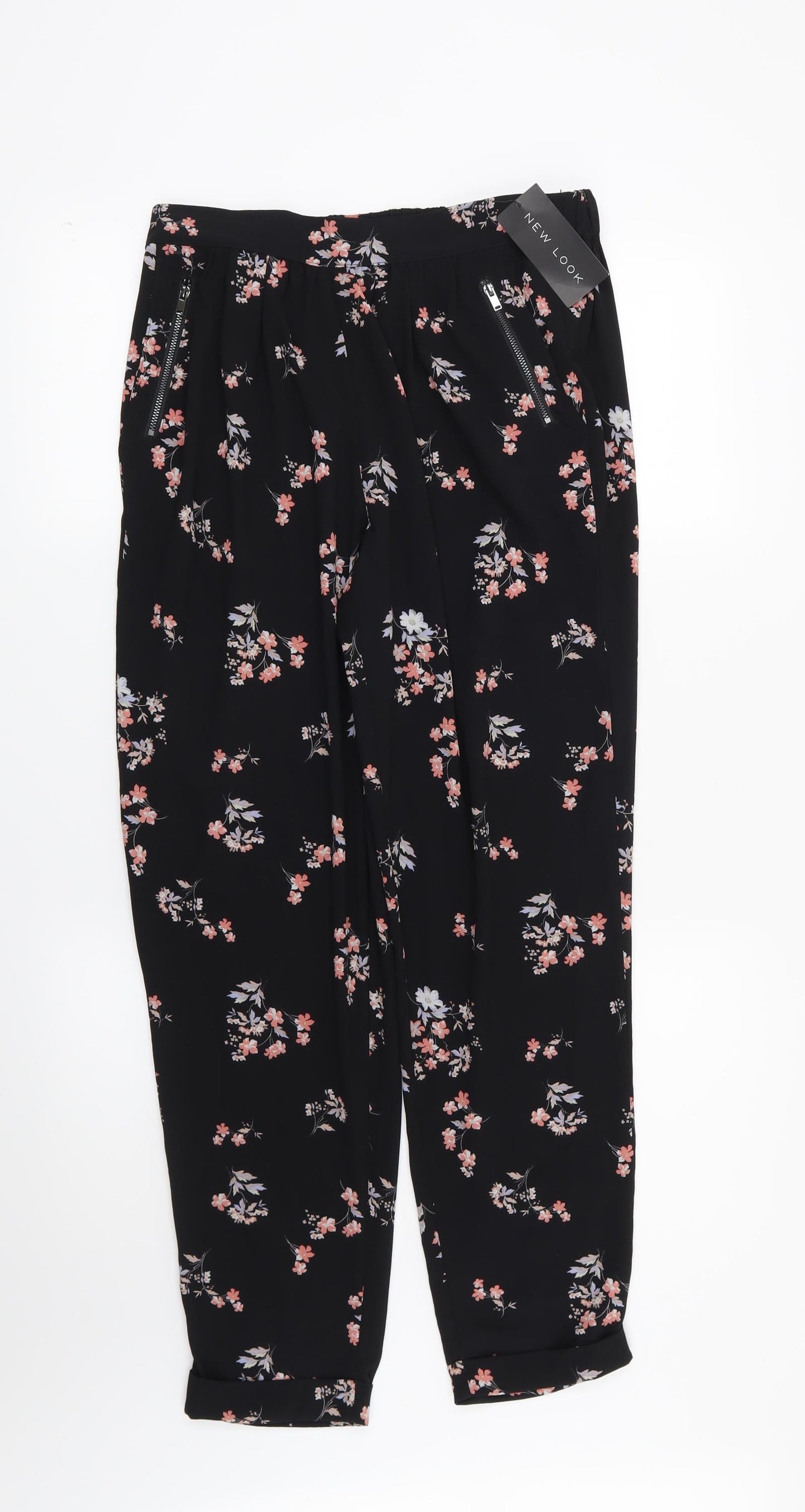 New Look Womens Black Floral  Trousers  Size 12 L28 in