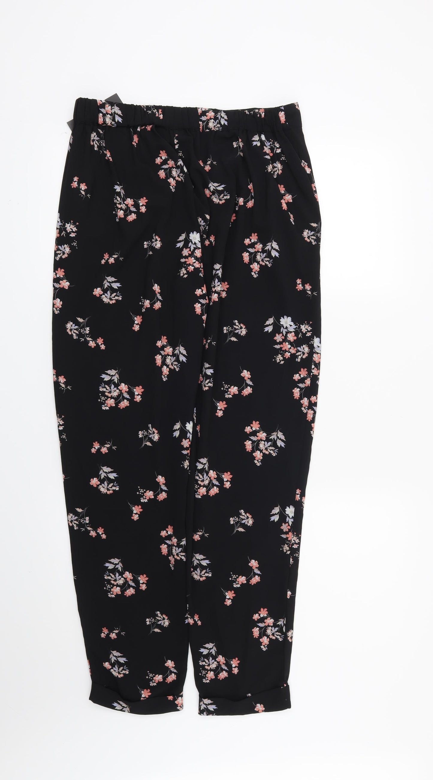 New Look Womens Black Floral  Trousers  Size 12 L28 in