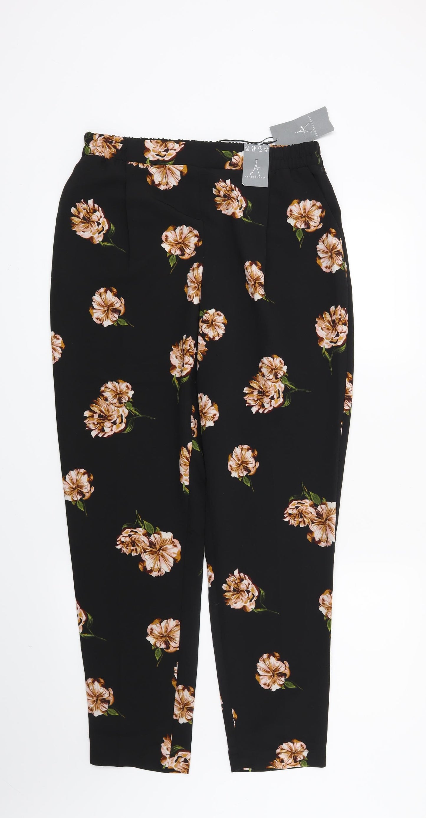 Atmosphere Womens Black Floral  Trousers  Size 12 L28 in