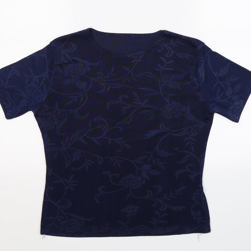 Preworn Womens Blue Floral  Basic T-Shirt Size 10