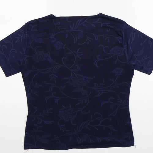 Preworn Womens Blue Floral  Basic T-Shirt Size 10