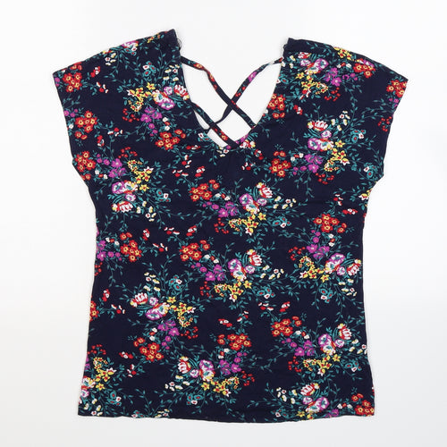 M&Co Womens Blue Floral  Basic T-Shirt Size 10