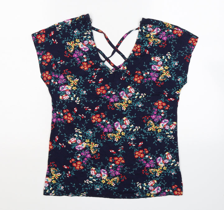 M&Co Womens Blue Floral Basic T-Shirt Size 10