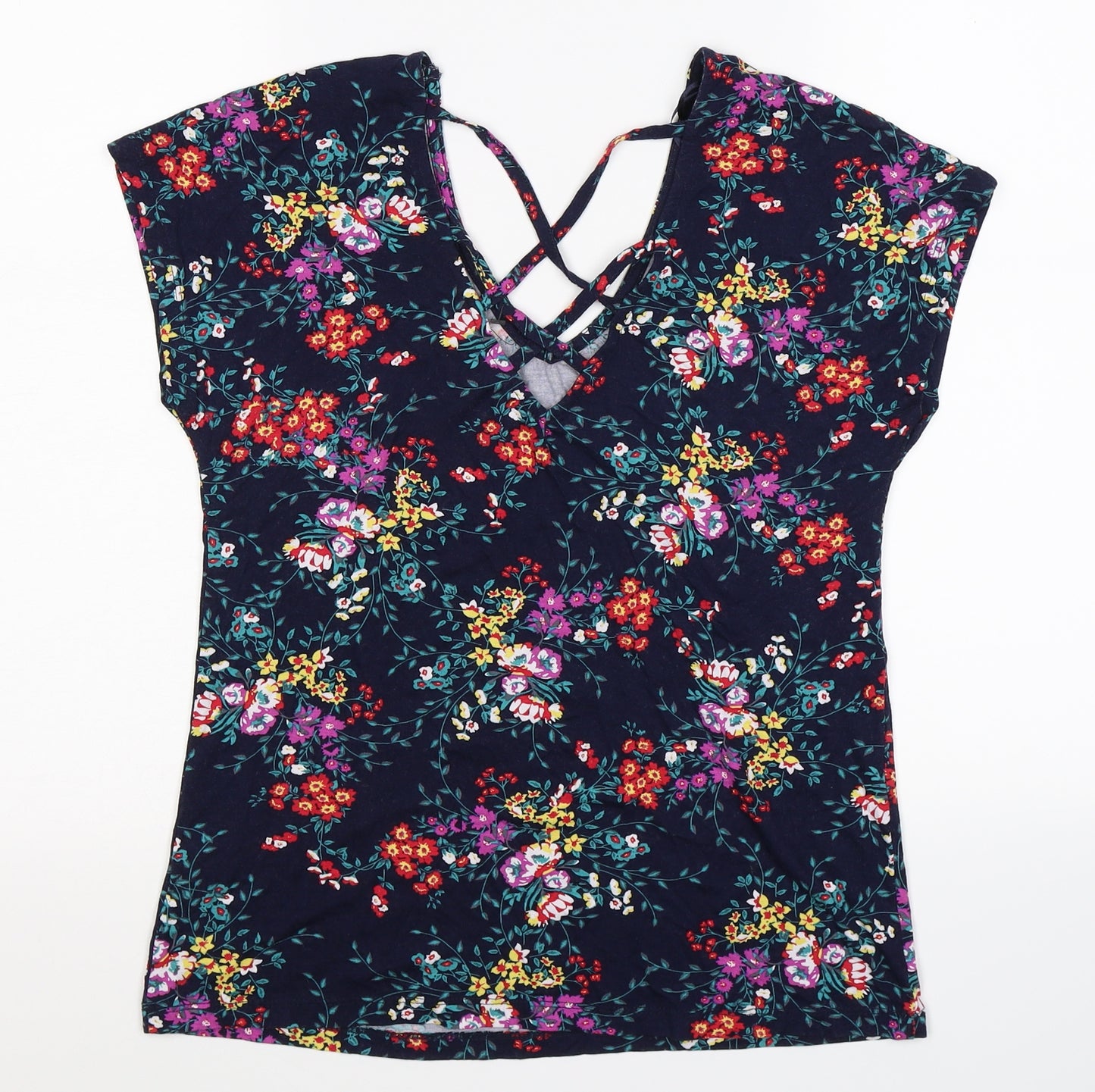 M&Co Womens Blue Floral  Basic T-Shirt Size 10