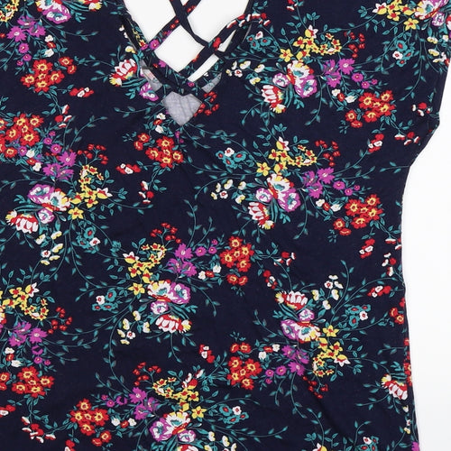 M&Co Womens Blue Floral  Basic T-Shirt Size 10