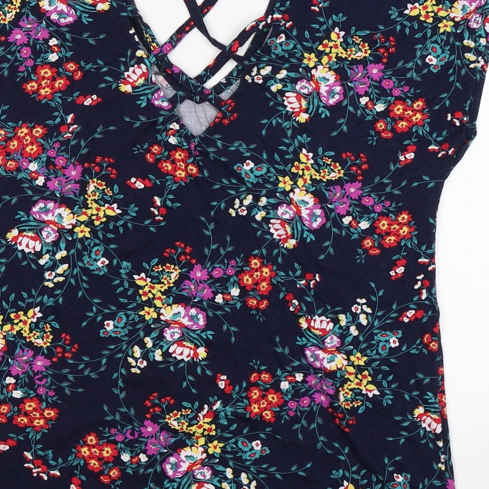 M&Co Womens Blue Floral  Basic T-Shirt Size 10