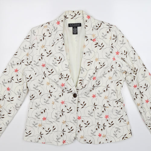 Dialogue Womens White Floral  Jacket Suit Jacket Size M