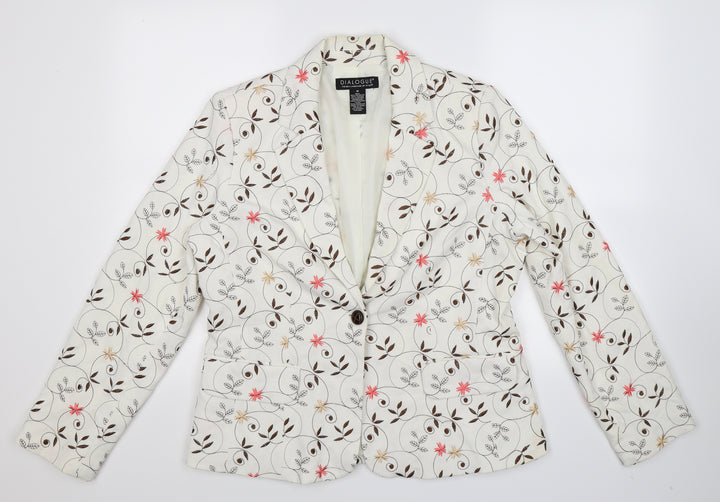 Dialogue Womens White Floral Jacket Suit Jacket Size M