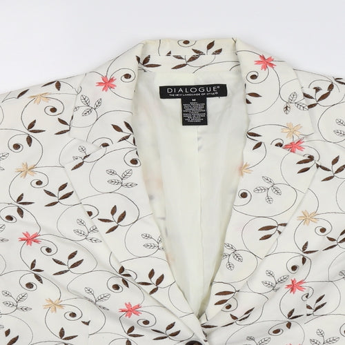 Dialogue Womens White Floral  Jacket Suit Jacket Size M