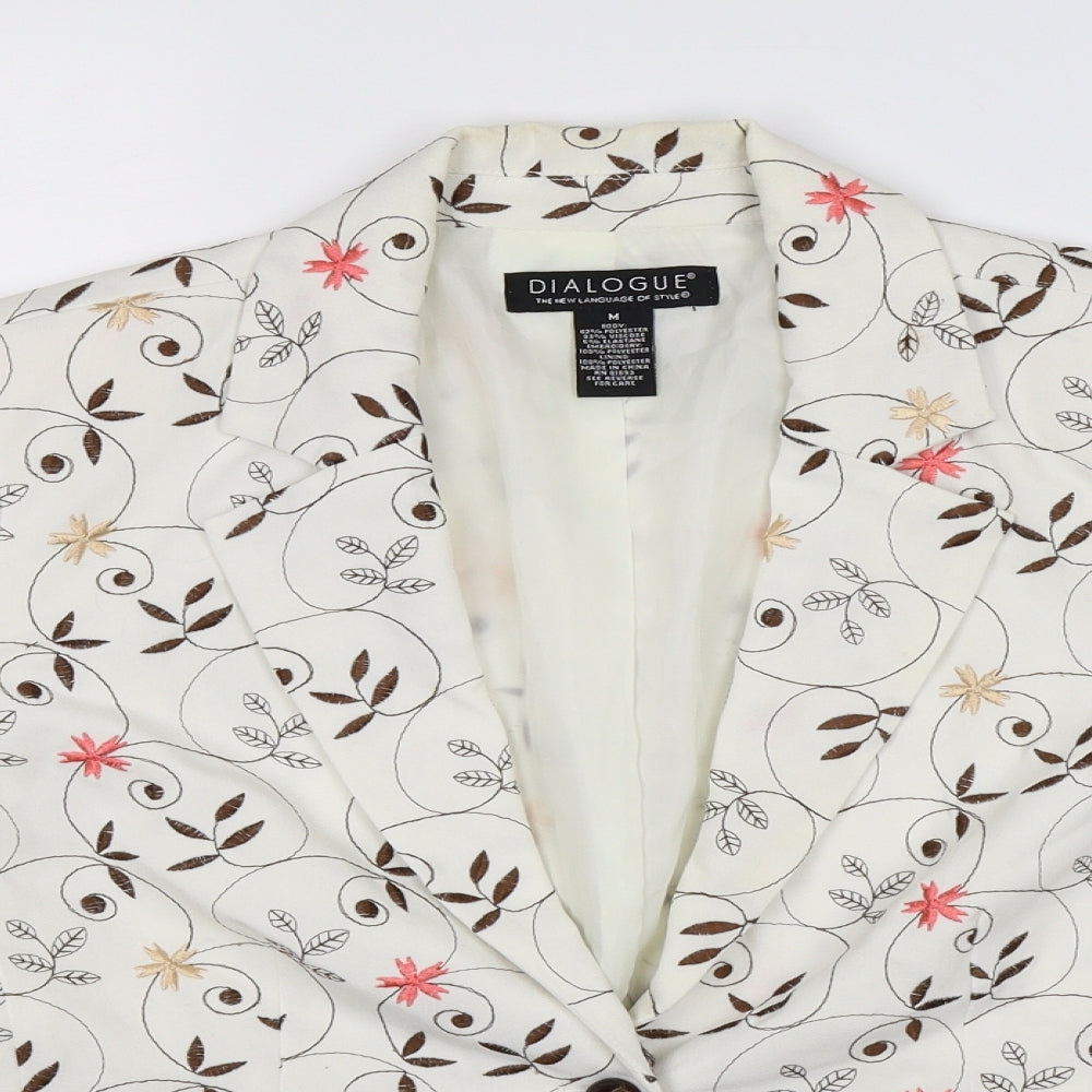 Dialogue Womens White Floral  Jacket Suit Jacket Size M