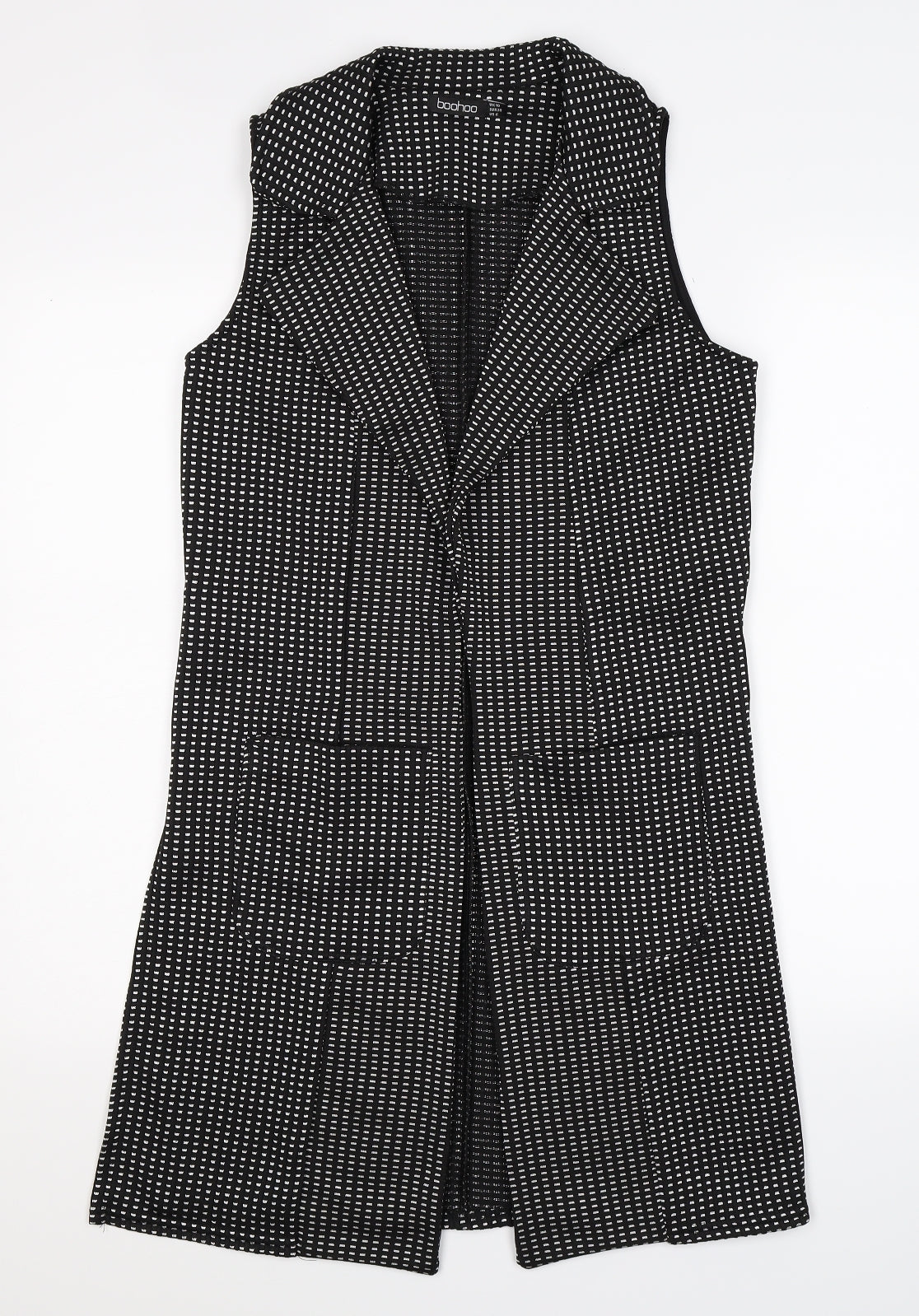 Boohoo Womens Black Check  Gilet Coat Size 10