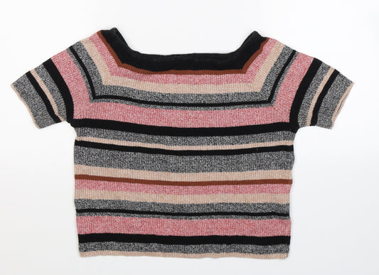 Front view of Atmosphere women’s multicoloured striped knit jumper, size UK 14