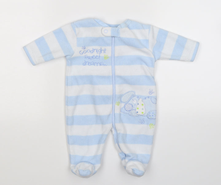 George Boys Blue Striped Fleece Babygrow One-Piece Size Newborn