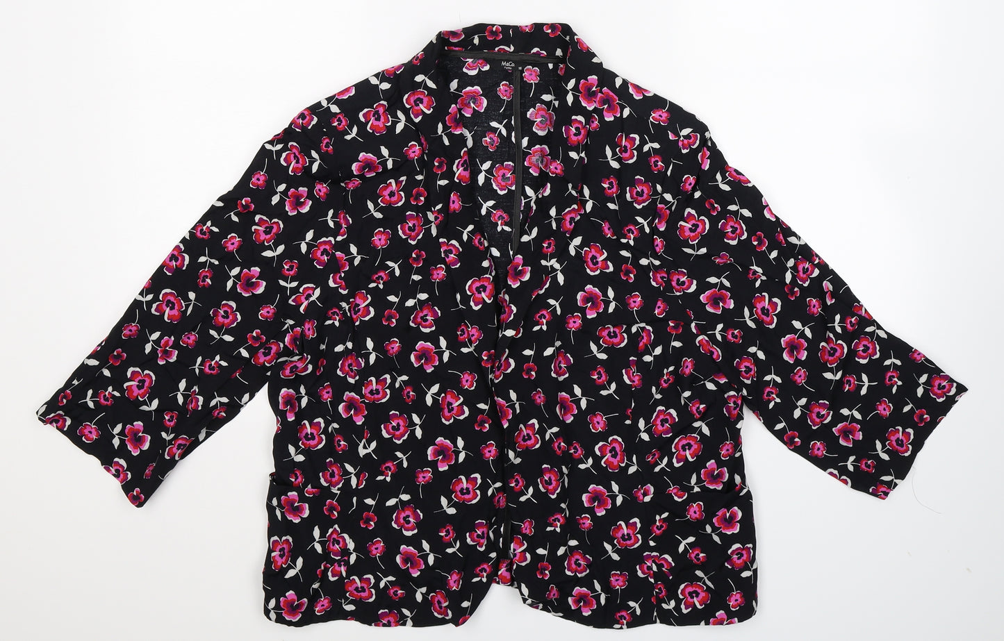 M&Co Womens Black Floral  Jacket Blazer Size 16