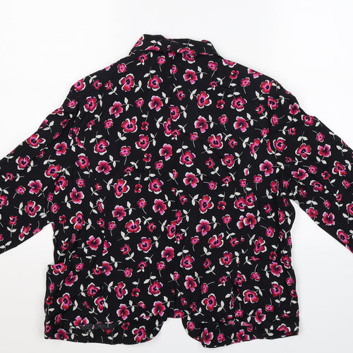 M&Co Womens Black Floral  Jacket Blazer Size 16