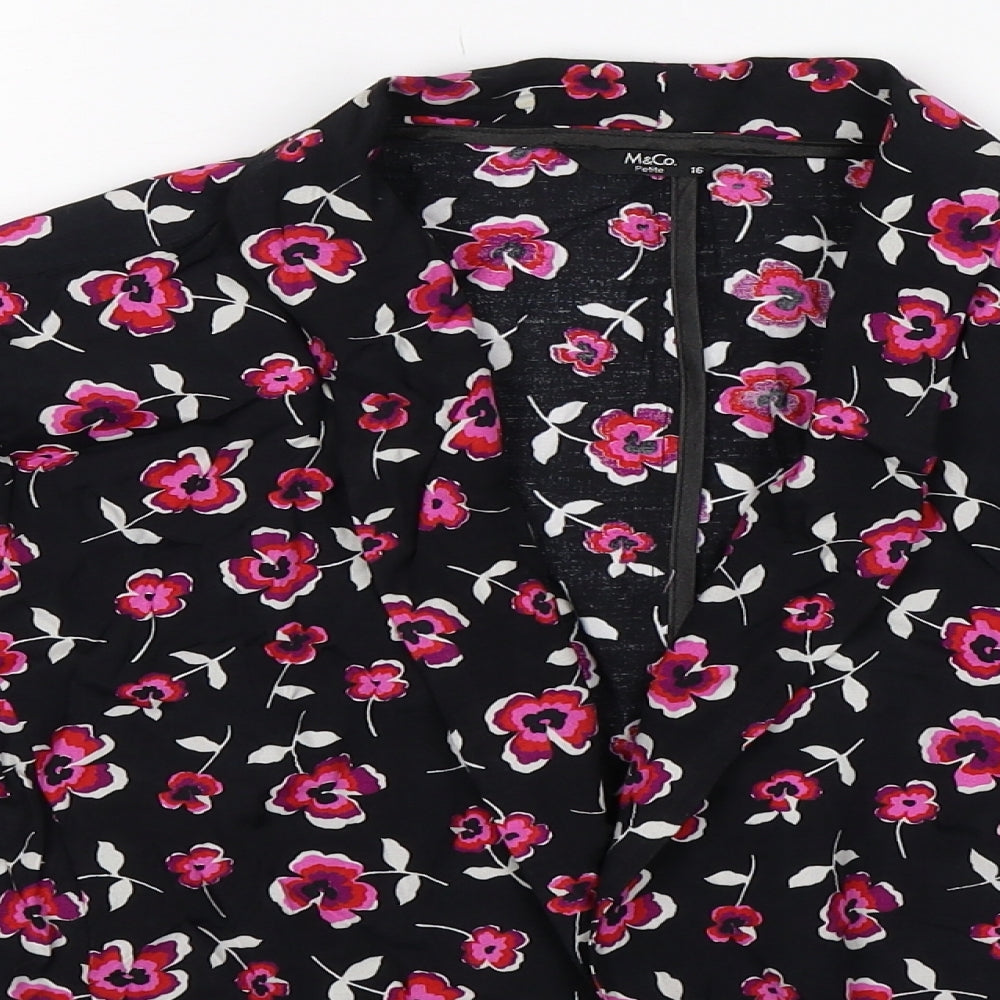 M&Co Womens Black Floral  Jacket Blazer Size 16