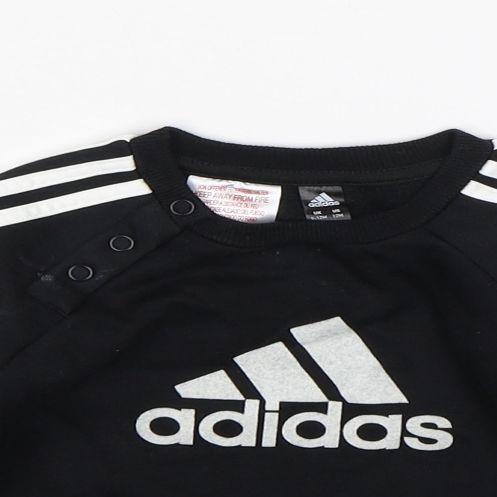 adidas Boys Black Striped  Pullover Jumper Size 9-12 Months