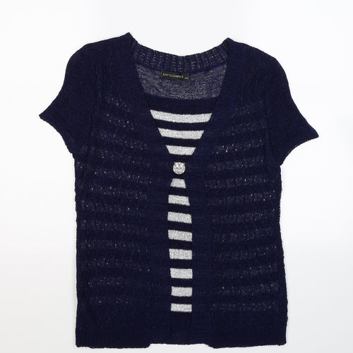 Just Elegance Womens Blue Striped Knit Pullover Jumper Size M