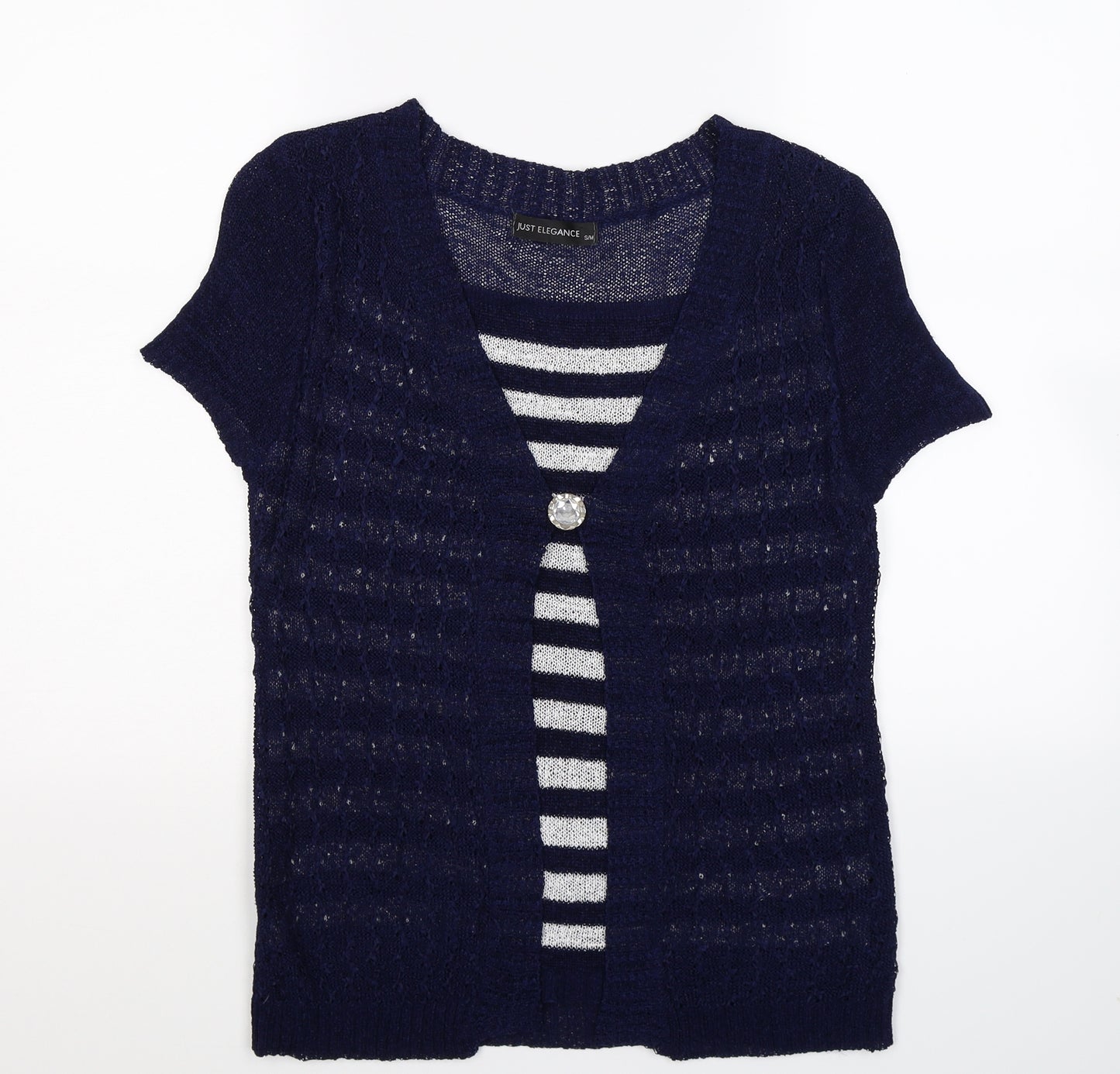 Just Elegance Womens Blue Striped Knit Pullover Jumper Size M