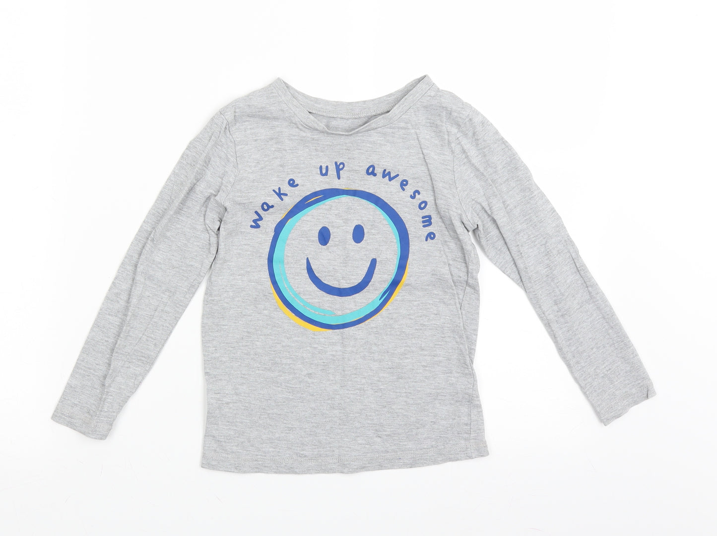 George Boys Grey   Basic T-Shirt Size 4-5 Years  - wake up awesome smiley face