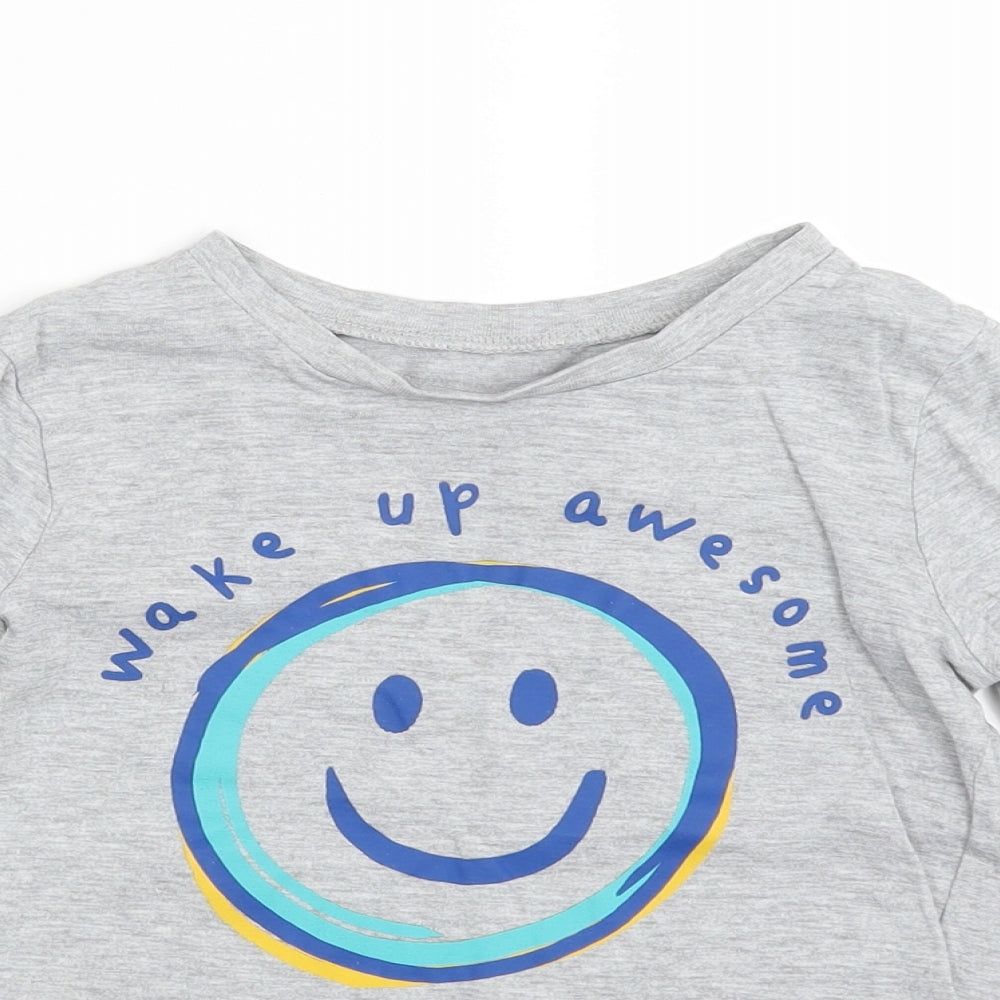 George Boys Grey   Basic T-Shirt Size 4-5 Years  - wake up awesome smiley face