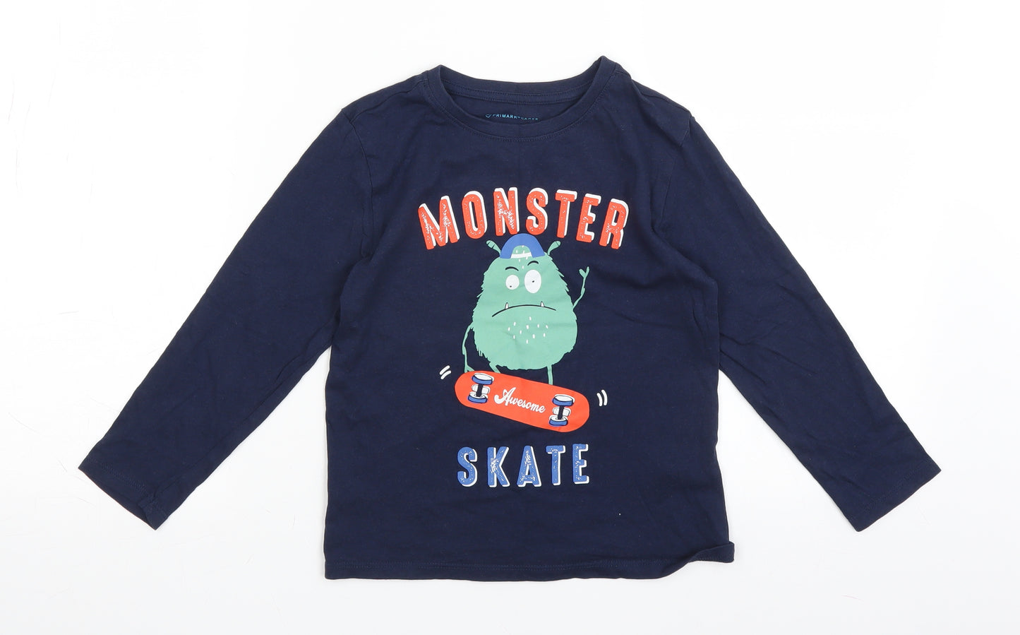 Primark Boys Blue   Basic T-Shirt Size 5-6 Years  - Monster Skate