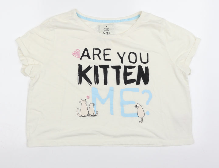 Matalan Womens Ivory Solid Top Pyjama Top Size M - are you kitten me