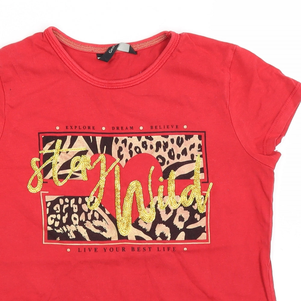 George Girls Red   Basic T-Shirt Size 9-10 Years  - stay wild