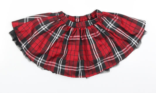 Front view of Ladybird girls’ red plaid skater skirt, size 2-3, years