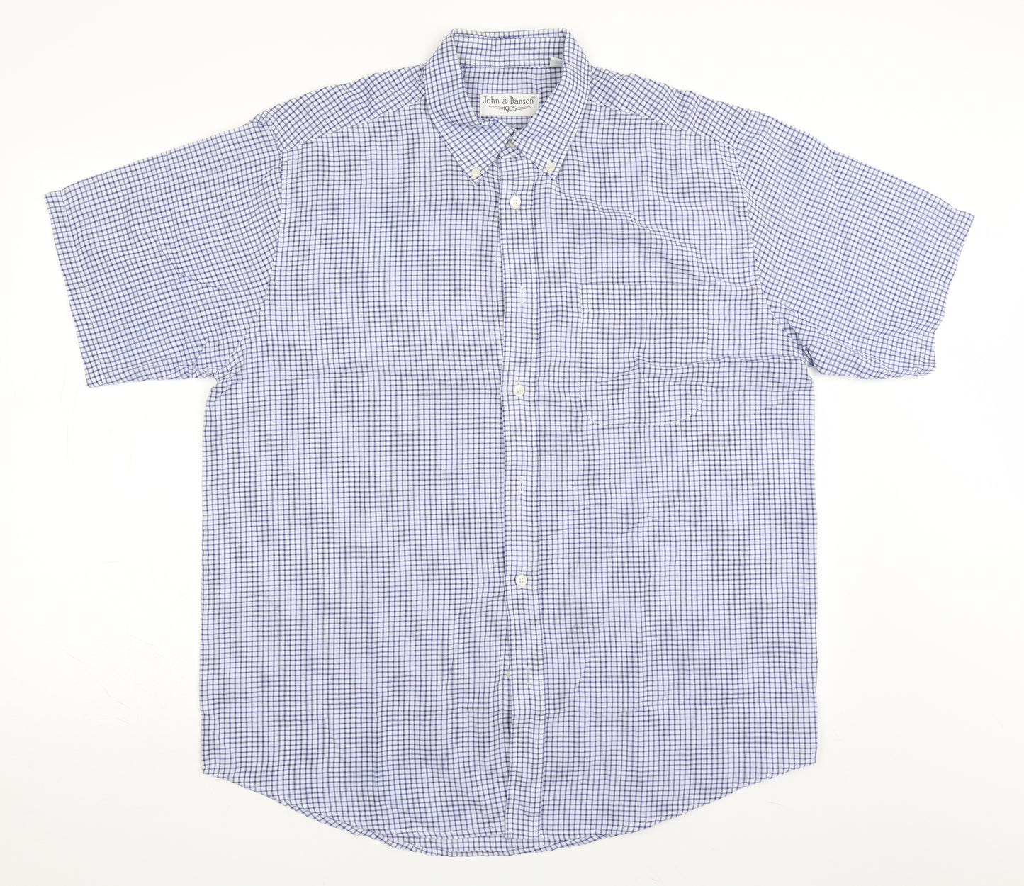 John & Danson 1935 Mens Blue Check   Button-Up Size L