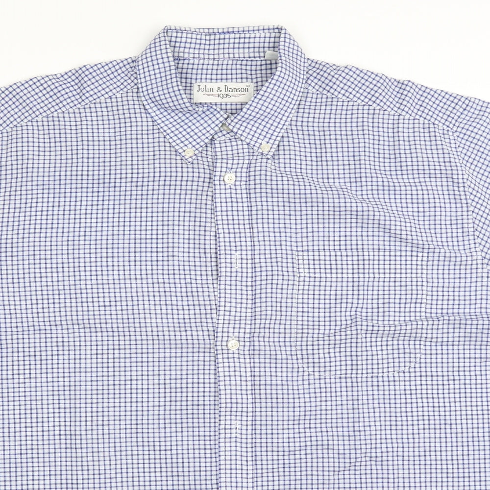 John & Danson 1935 Mens Blue Check   Button-Up Size L