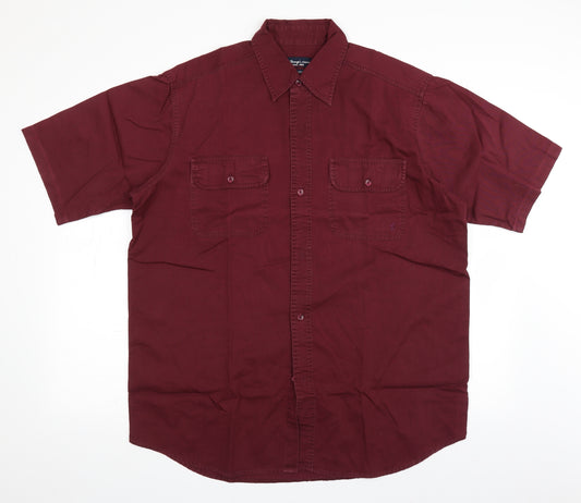 Front view of St.George's men’s red button-up, size L