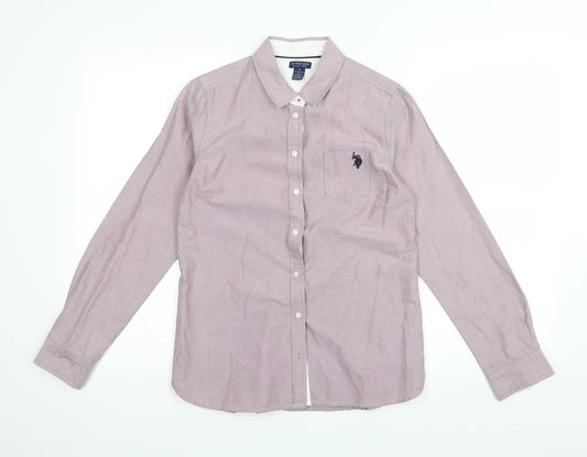 Front view of U.S. Polo Assn. men’s purple button-up, size S