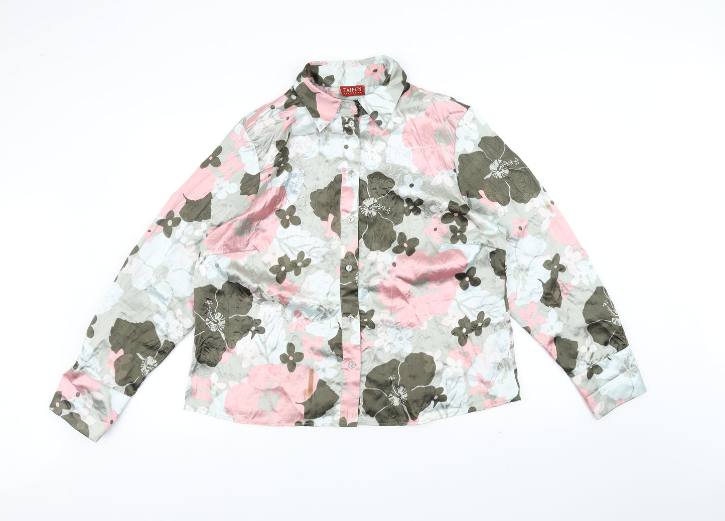 Taifun Womens Green Floral  Basic Button-Up Size 18