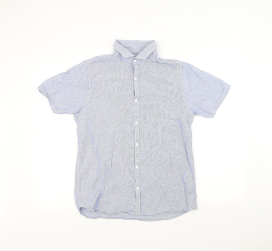 Front view of Next boys’ blue basic button-up, size 15, years