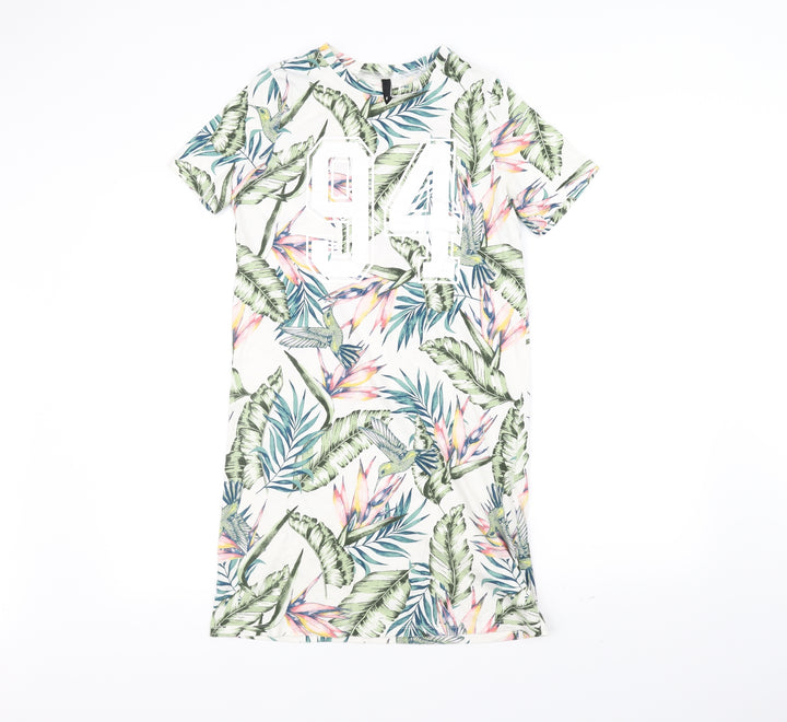 H&M Womens White Floral  T-Shirt Dress  Size 6