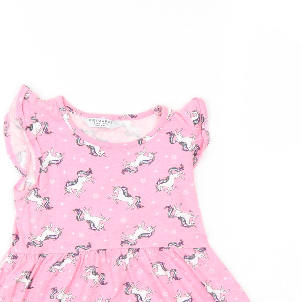 Primark Girls Pink Animal Print  T-Shirt Dress  Size 2-3 Years